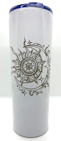 Skinny Steel Thermal Tumbler with Laser Engraved Vintage Sun and Moon