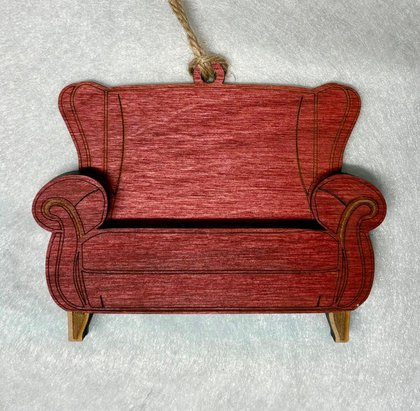 Red loveseat pet ornament for two removable pet inserts