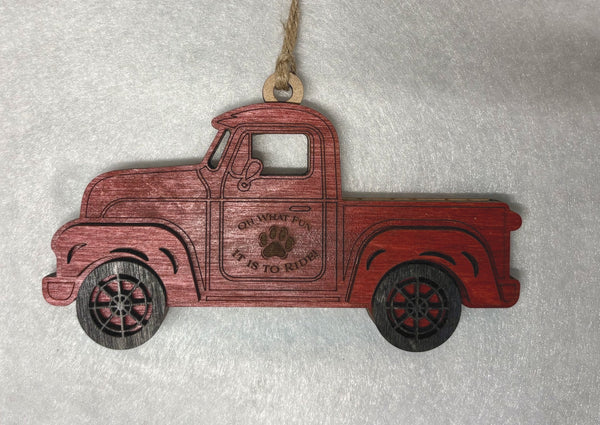 Red truck pet ornament for two removable pet inserts