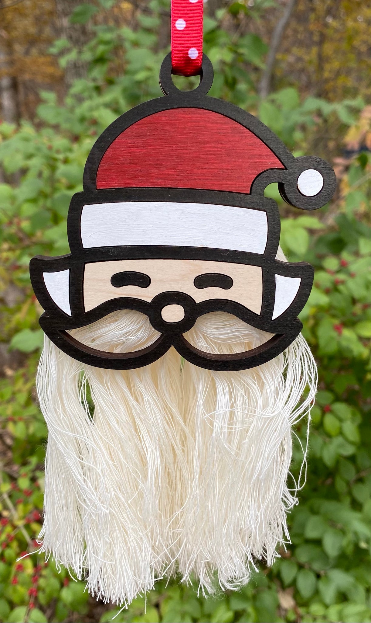 Macrame Beard Wooden Santa Ornament