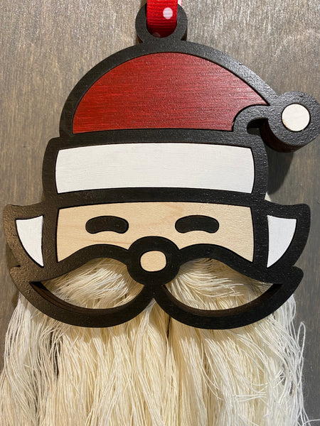 Macrame Beard Wooden Santa Ornament
