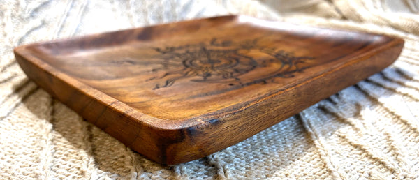 Vintage Sun & Moon Engraved Acacia Wood Tray