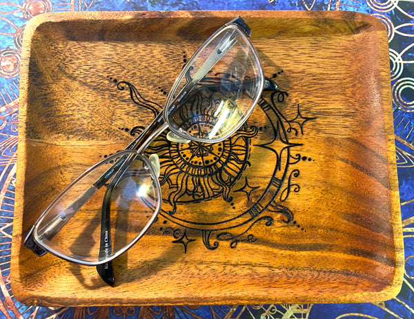 Vintage Sun & Moon Engraved Acacia Wood Tray